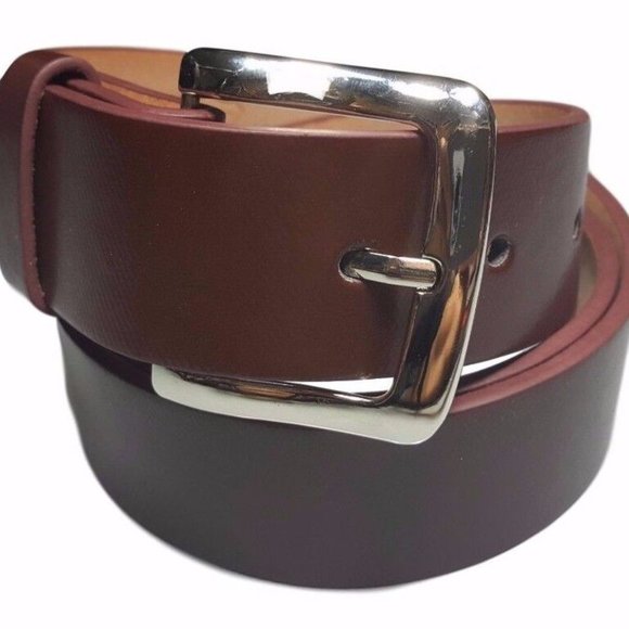Unisex 2 Plain Buckle Brown Casual Dress Belts w/ Silver Buckle 2 Pieces - Picture 3 of 4